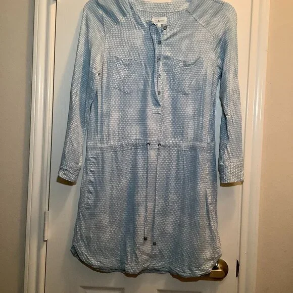 Lou & Grey | Dresses | Lou Grey Small Blue White Triangle Print Drawstring  Button Up Shirt Dress | Poshmark